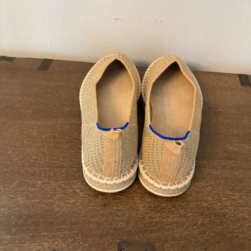 Rothys The Espadrille Golden Metallic Sand Knit Flats Womens 10 Lightweight